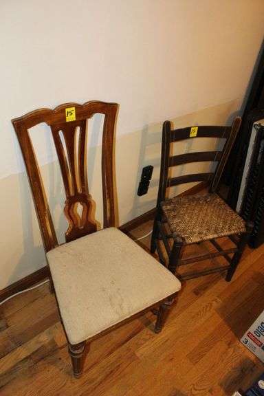 Ladder Back Wicker Bottom Chair and Cushioned High Back Chair image