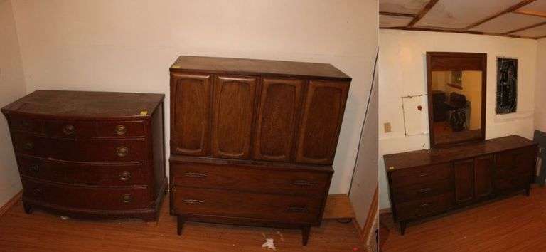 5-Drawer Wooden Chest, Dresser with Mirror, and 6-Drawer Dresser image