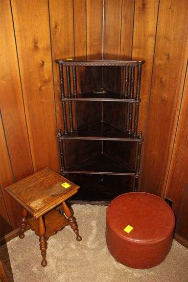 4-Section Corner Shelf, End Table, and Circular Footstool image
