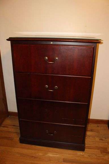 Dark Cherry Finish 4-Drawer Chest of Drawers w/Glass Top image