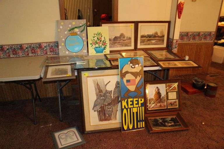 (2) Gene Speck Framed Print, Framed Secretariat Picture, Scott Westerfeld Print, and Various Sized Framed Pictures image