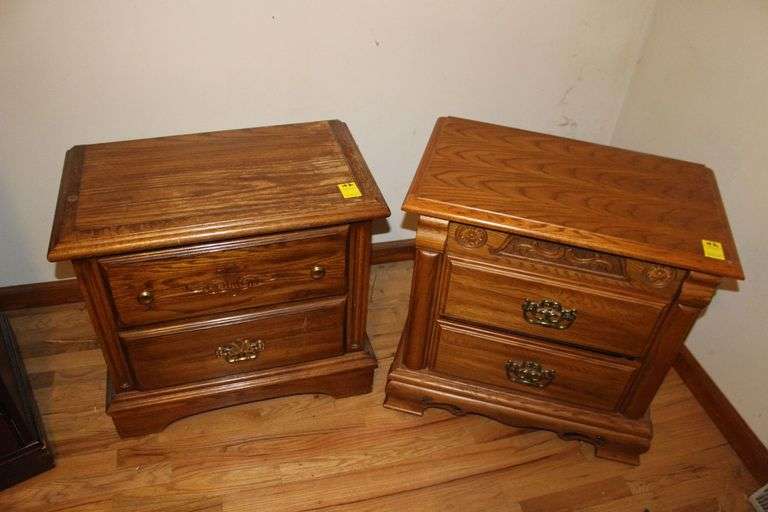 (2) Non-matching, Oak Finish 2 Drawer Nightstands image