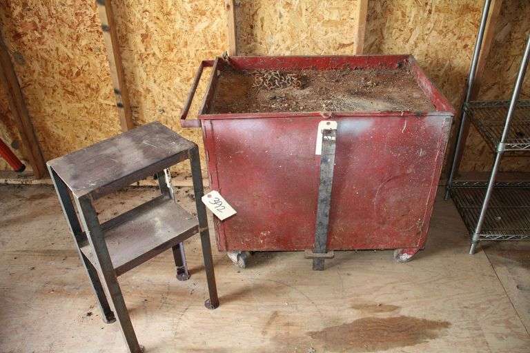2 Door Metal Cabinet on Wheels and 2 Section Metal Table image