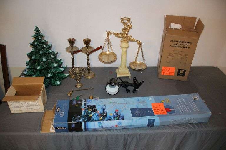 LED Gumdrop Tree, 2 Light Wall Sconces, Scale of Justice, Candle Stands, Light, Light Up Christmas Decoration, and Misc image