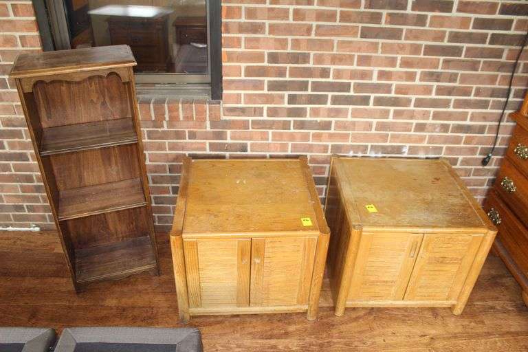 (2) Oak Night Stands and 3 Tier Shelf image