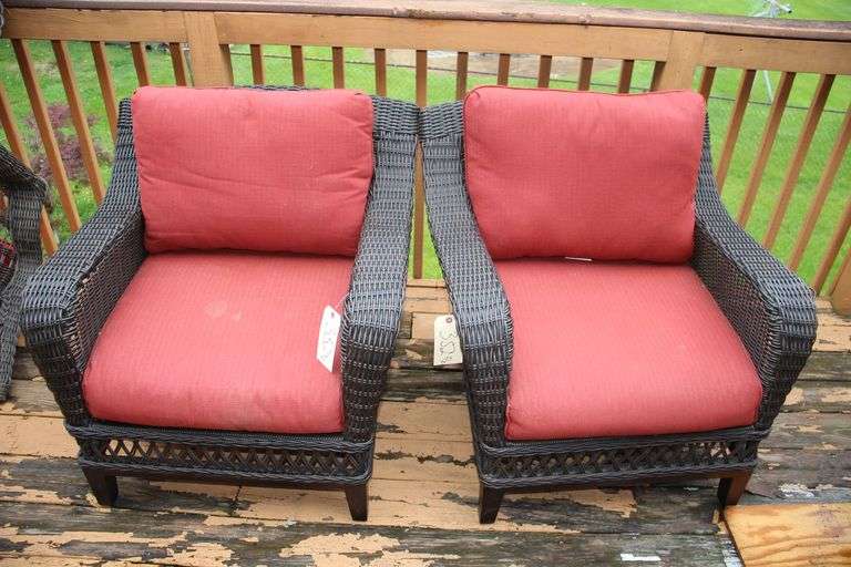 (2) Hampton Bay Cushioned Wicker Chairs image