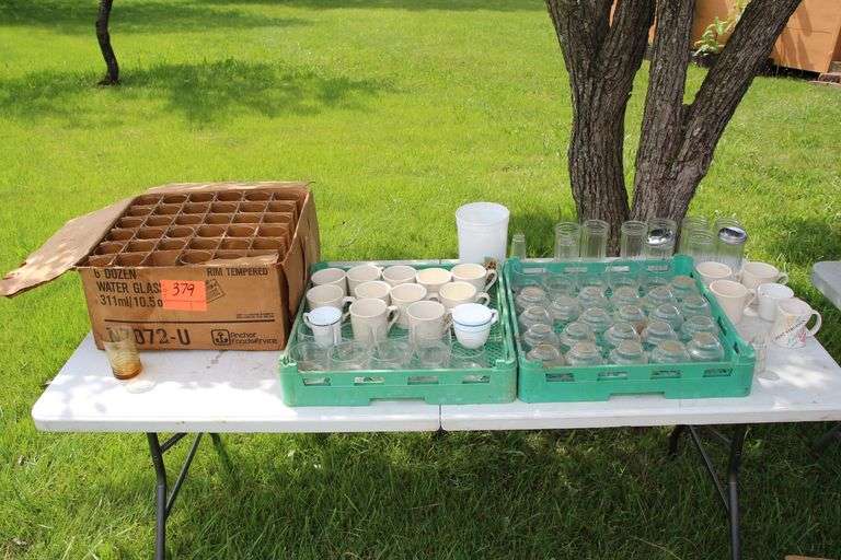 Coffee Mugs, Glasses, Libbey Malibu Gold Glasses, Glass Sugar Canisters, and Salt and Pepper Shakers image