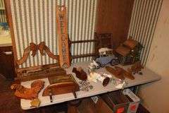 Hanging Quilt Rack, Spice Rack, The Philadelphia 1871 Train Decoration, Figurines, Wall Decorations, Washboard, and Light Up Cabin Decoration
