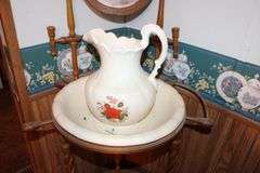 Wash Stand with Pitcher, Basin, and Mirror