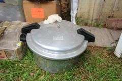 Pressure Cooker, Graniteware Pot with Lid, and Various Sized Glass Canning Jars