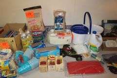 Kingsford Hickory Charcoal, Plastic Cups, Mop Bucket, Car Wall Decorations, Hefty Plates, Guy Williams and Son Thermometer, and Misc.
