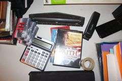 X-Acto Paper Cutter, Monopoly Games, Jigsaw Puzzles, Board Games, Wii Fit Board, Cassette Case, Cassettes, Sony Cam Recorder, Oculus VR Headset and Remote, and Misc.