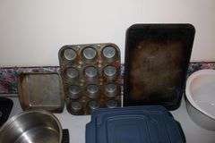 Baking Pans, Anchor Glass Baking Dishes with Covers, Hamilton Beach Slow Cooker, Pie Pans, and Pots