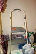 Cosco Step Stool, Broom, Mop Handle, Dunaga Bug Light, First Aid Kit, Fly Swatters, Wet Forget Stain Remover, Ortho Weed Killer, Dusters, and Misc.