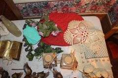 Saint Figurines, Decorative Plate, Glass Insulator, Glass Pitcher, Digital Cameras, and Misc. Decorations