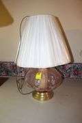Milk Glass Lamp with Shade and Globe, Pole Lamp, (2) Glass Base Electric Lamps with Shades, Lantern Lamp, and Misc. Lamps