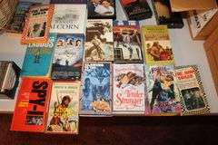Wicker Basket, VHS Movies, Encyclopedias, Cassettes, and Misc. Books
