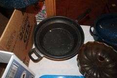 Graniteware Roaster Pan with Lid, Pressure Cooker, Pots, Cake Mold, Graniteware Pot with Lid, Serving Tray, Stainless Cooker Pot, and Frying Pan