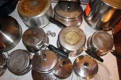 Graniteware Roaster Pan with Lid, Pressure Cooker, Pots, Cake Mold, Graniteware Pot with Lid, Serving Tray, Stainless Cooker Pot, and Frying Pan