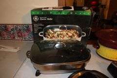 GE Stainless Steel Electric Skillet, Crock Pot, Osterizer Blender, Electric Can Opener, Keurig, K Cup Tray, and Mini Food Chopper
