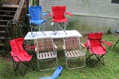 (2) Metal Folding Lawn Chairs and (4) Bag Chairs