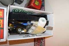 Washburn Crosby Co. Tin, Paint Brushes, LED Light Bulbs, Strainers, Sifter, Knives, Apple Cutter, Spatulas, Duck Double Draft Seal, Utensils, and Misc.
