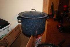 Graniteware Roaster Pan with Lid, Pressure Cooker, Pots, Cake Mold, Graniteware Pot with Lid, Serving Tray, Stainless Cooker Pot, and Frying Pan