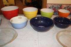 Glass Pyrex Baking Dishes, Pyrex Bowls, Halls Bowls, and Stoneware Bowls