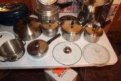 Graniteware Roaster Pan with Lid, Pressure Cooker, Pots, Cake Mold, Graniteware Pot with Lid, Serving Tray, Stainless Cooker Pot, and Frying Pan