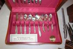 WMA Rogers Silverware and Case, Knives, Forks, Spoons, Knife Holder, and Misc. Utensils