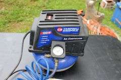 Die Hard Battery Charger, Campbell Hausfeld 1 Gallon Air Compressor and Attachments, and Jumper Cables