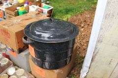 Pressure Cooker, Graniteware Pot with Lid, and Various Sized Glass Canning Jars