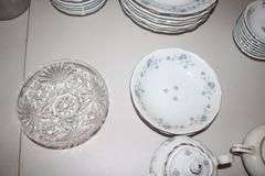 Traditions Fine China Bowls, Saucers, Plates, Butter Dish, Candy Dishes, Vase, Bowls, Juicer, and Misc. Glassware