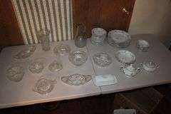 Traditions Fine China Bowls, Saucers, Plates, Butter Dish, Candy Dishes, Vase, Bowls, Juicer, and Misc. Glassware