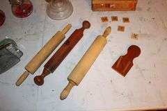 (2) Oil Lamps with Globes, Oil Lamp Base, (3) Rollers, Lamp Oil, Iron, Glass Goblet, and Wooden Calendar