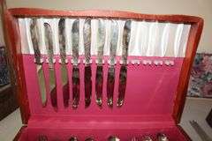 WMA Rogers Silverware and Case, Knives, Forks, Spoons, Knife Holder, and Misc. Utensils