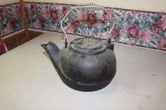 Cast Iron Kettle with Handle, Cracker Barrel Cast Iron Press, Baking Powder Tin, Cast Iron Utensils, and Cast Iron Horse