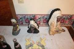 Wooden Bread Basket, Candles, Recipe Box, Spice Box, Pepsi Cola Bottles, Native American Figurines, and Misc.