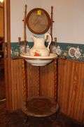 Wash Stand with Pitcher, Basin, and Mirror