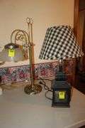 Milk Glass Lamp with Shade and Globe, Pole Lamp, (2) Glass Base Electric Lamps with Shades, Lantern Lamp, and Misc. Lamps