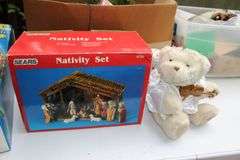 Nativity Set, Christmas Tree, 32 Inch Fiber Optic Tree, Ornaments, Lights, and Misc. Christmas Decorations