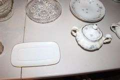 Traditions Fine China Bowls, Saucers, Plates, Butter Dish, Candy Dishes, Vase, Bowls, Juicer, and Misc. Glassware
