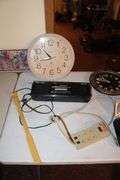 Kruger and Sports Wall Clocks, Sound Design Radio, Back Scratcher, CB Radio, Whistler Scanner, Electrical Wire, and Misc.