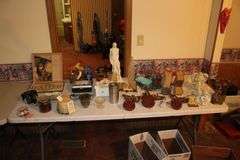 Saint Figurines, Decorative Plate, Glass Insulator, Glass Pitcher, Digital Cameras, and Misc. Decorations