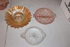 Glass Juicer, Pink Depression Candy Dishes, Canisters, Candy Dish with Lid, and Misc.
