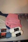 Various Colored Yarn, Afghans, and Blankets