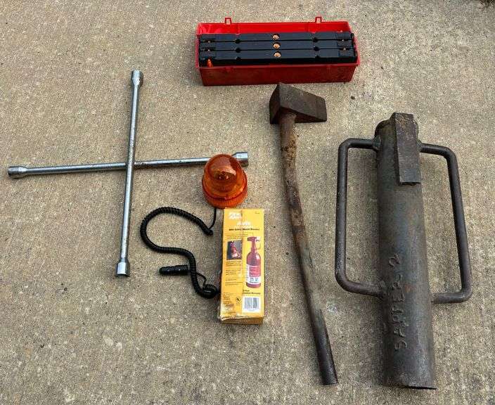 Post Driver, Splitting Maul, 4 Way Tire Tool, Folding Caution Signs, Hazard Light image