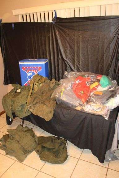 New York Giants Clothes Hamper, US Army Bag, US Army Size Medium Jacket, Army Bags and Fanny Pack, Tent Blankets, Fabric, and Misc. image