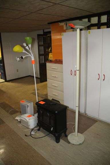 Duraflame Electric Heater with Remote, (2) Pole Lamps, Honeywell Fan, Hamilton Beach True Air, and GE Air Purifier