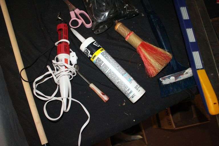 Waterproof Sealer, Ortho Insect Killer, Hand Saw, Fire Extinguisher, Caulk, Caulk Gun, Screws, Clover Needlecraft, and Misc.